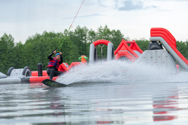 Enjoying wakeboarding